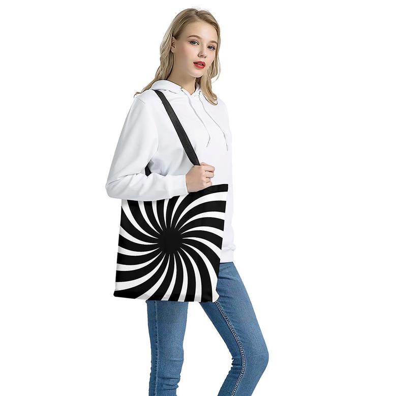 Black And White Vortex Swirl Print Tote Bag