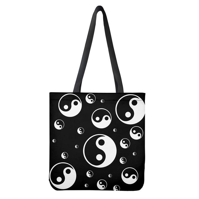 Black And White Yin Yang Pattern Print Tote Bag