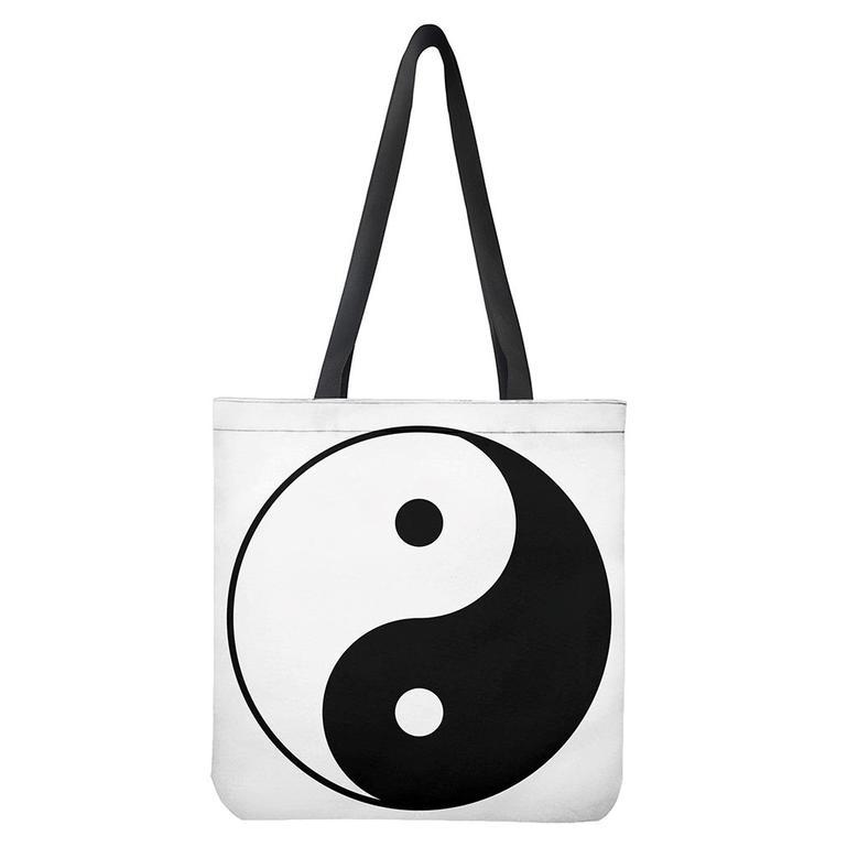 Black And White Yin Yang Symbol Print Tote Bag