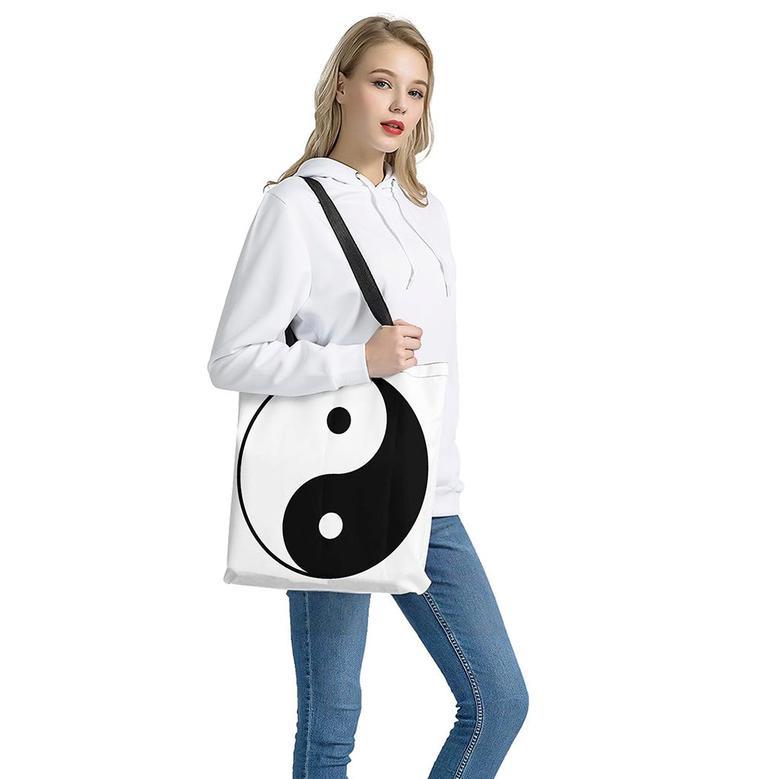 Black And White Yin Yang Symbol Print Tote Bag