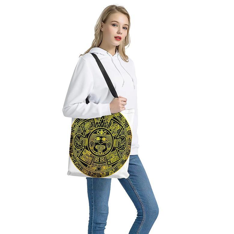 Black And Yellow Maya Calendar Print Tote Bag