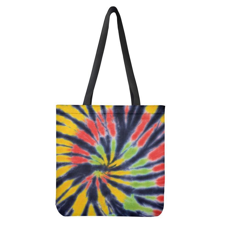 Black Backed Spiral Tie Dye Print Tote Bag