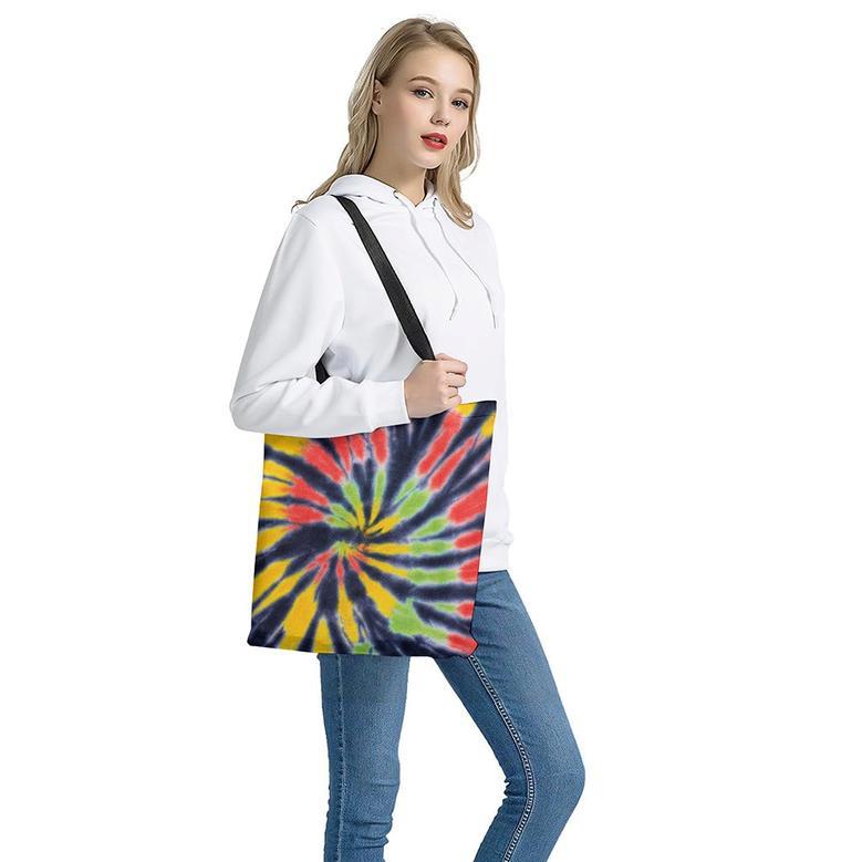 Black Backed Spiral Tie Dye Print Tote Bag