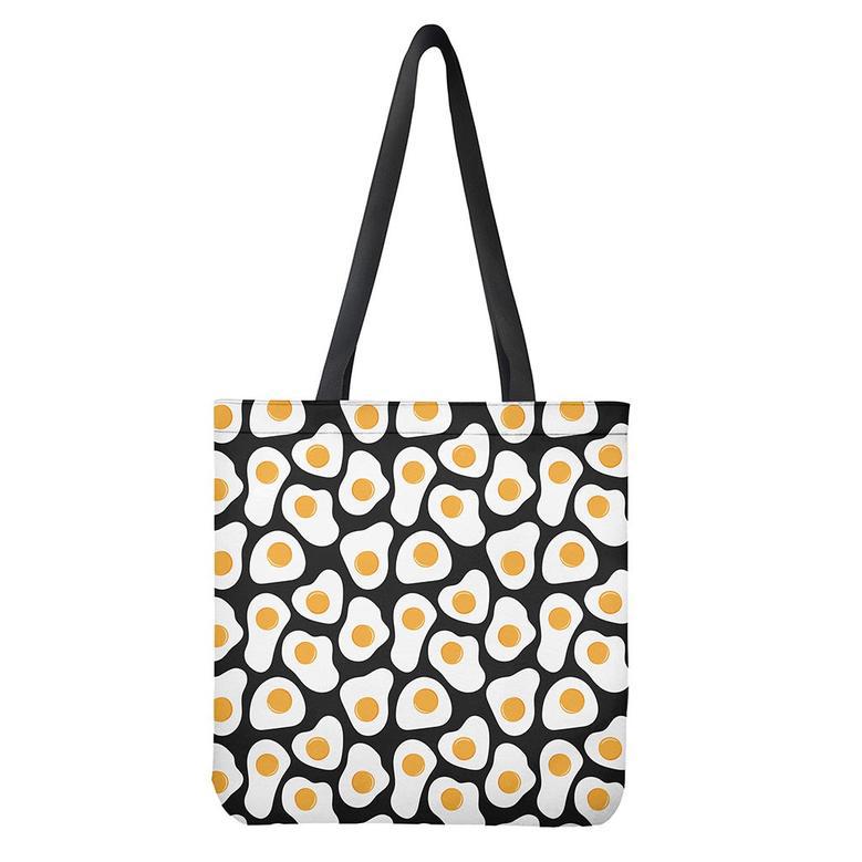 Black Fried Eggs Pattern Print Tote Bag