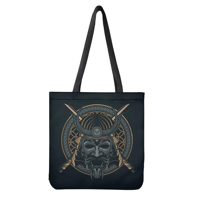 Black Samurai Mask Print Tote Bag