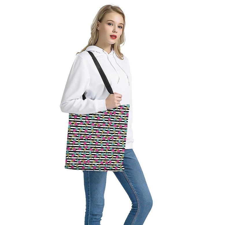 Black Striped Ice Cream Pattern Print Tote Bag