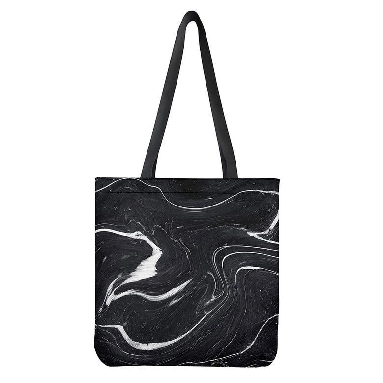 Black White Liquid Marble Print Tote Bag