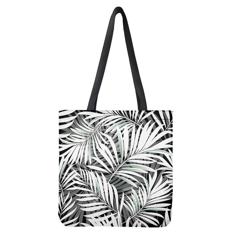 Black White Tropical Leaf Pattern Print Tote Bag