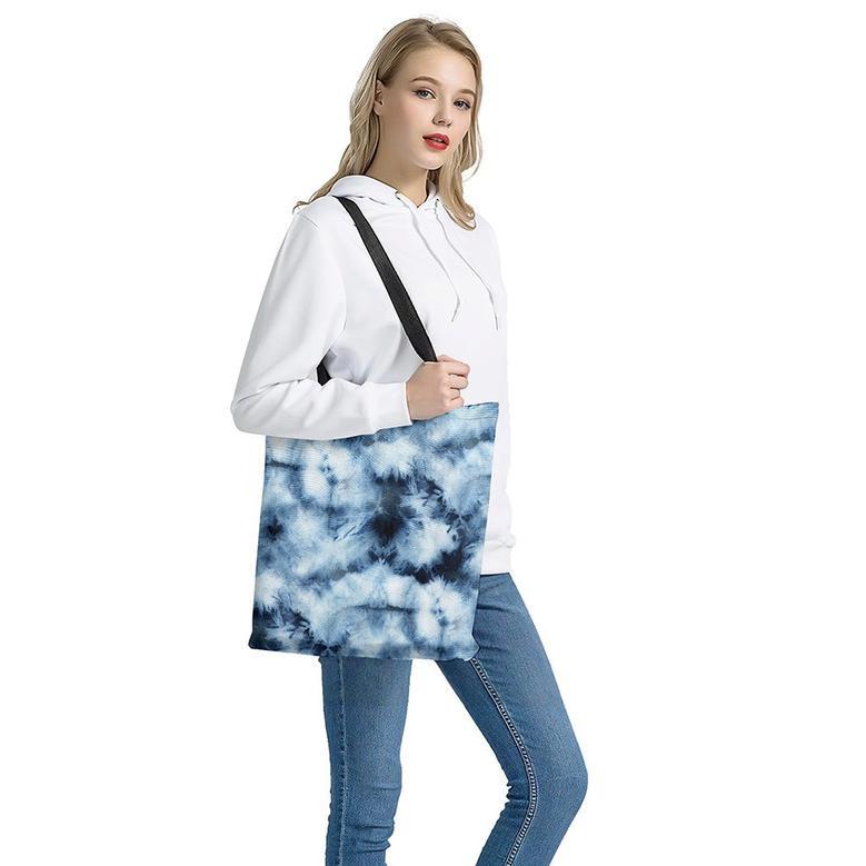 Blue And Black Acid Wash Tie Dye Print Tote Bag