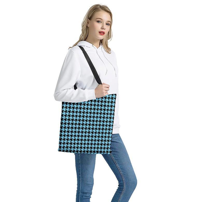 Blue And Black Houndstooth Pattern Print Tote Bag