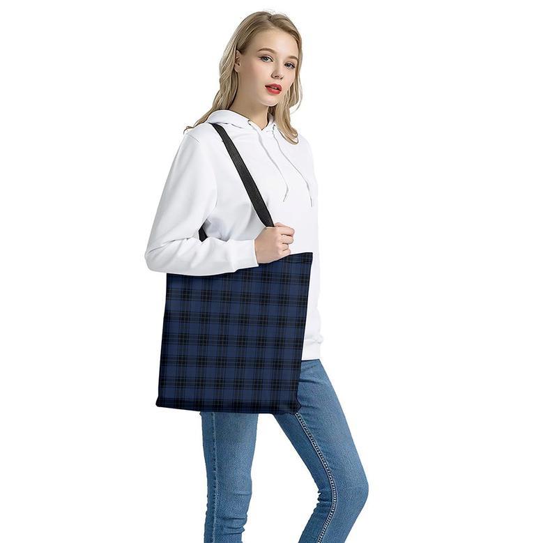 Blue And Black Tartan Pattern Print Tote Bag