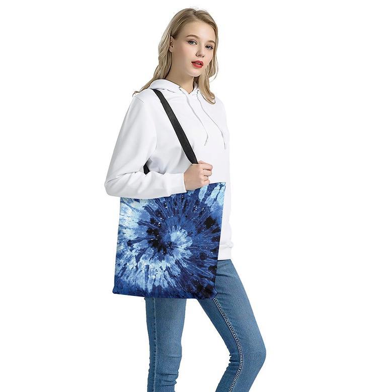 Blue And Black Tie Dye Print Tote Bag