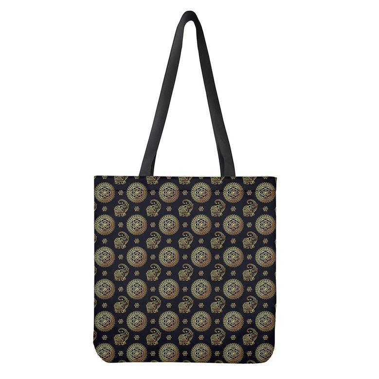 Blue And Gold Tribal Elephant Print Tote Bag