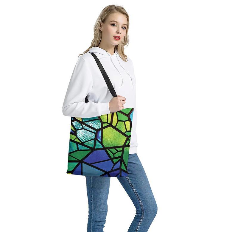 Blue And Green Stained Glass Print Tote Bag