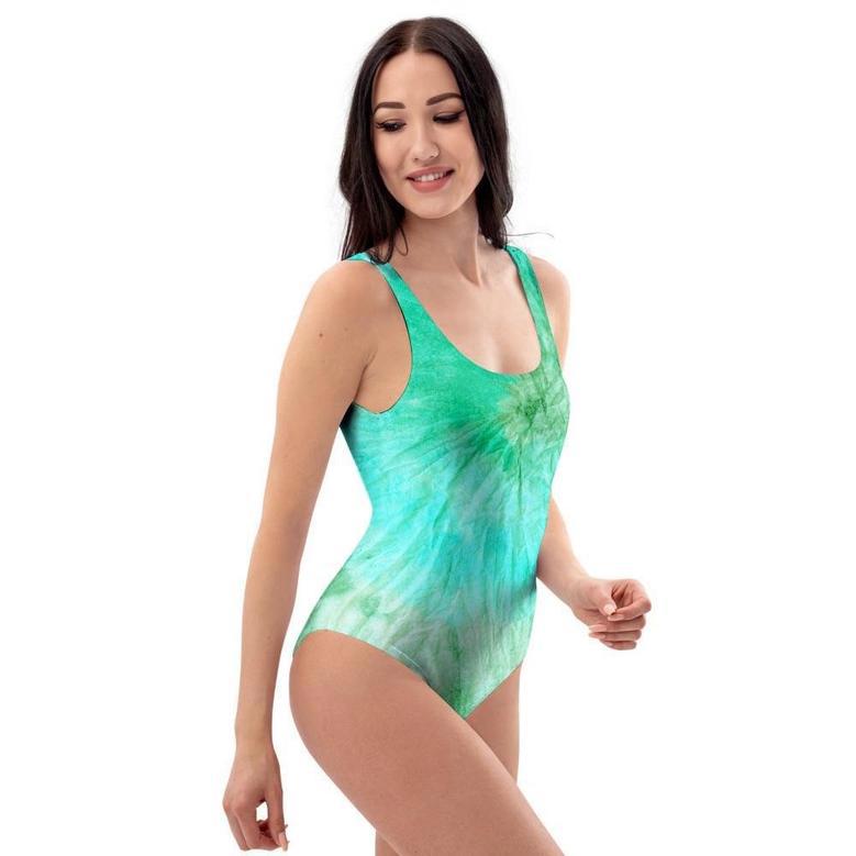 Blue And Green Tie Dye One Piece Swimsuite