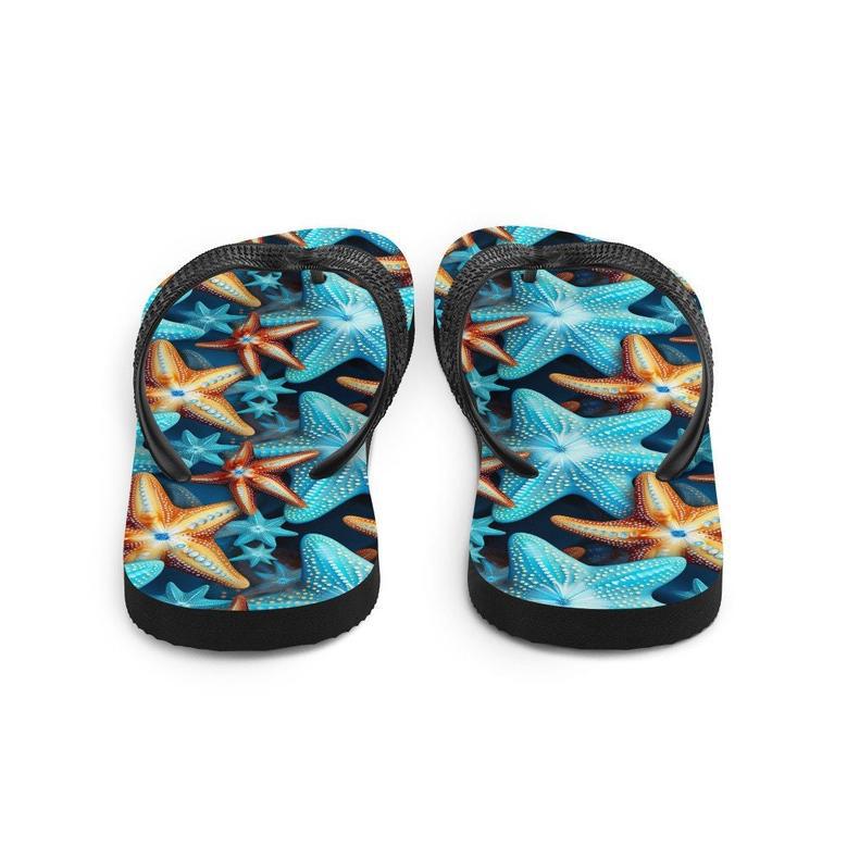 Blue And Orange Starfish Flip Flops