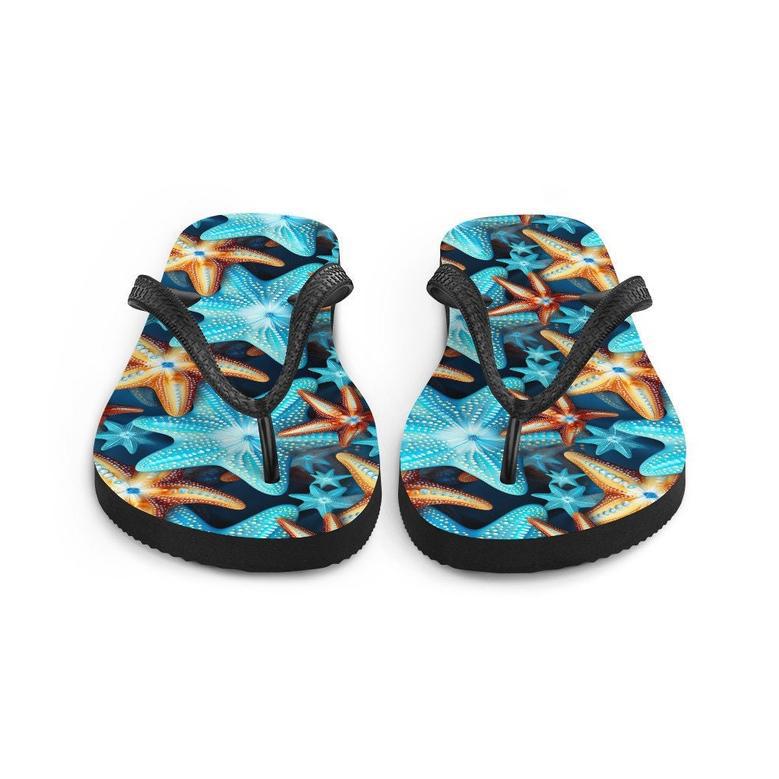 Blue And Orange Starfish Flip Flops