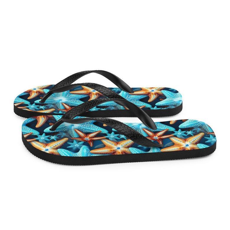 Blue And Orange Starfish Flip Flops