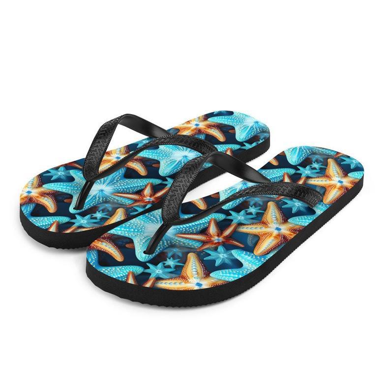 Blue And Orange Starfish Flip Flops