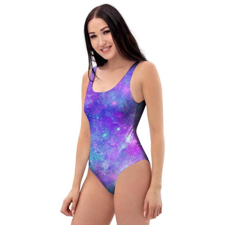 Blue And Pink Galaxy Space One Piece Swimsuite