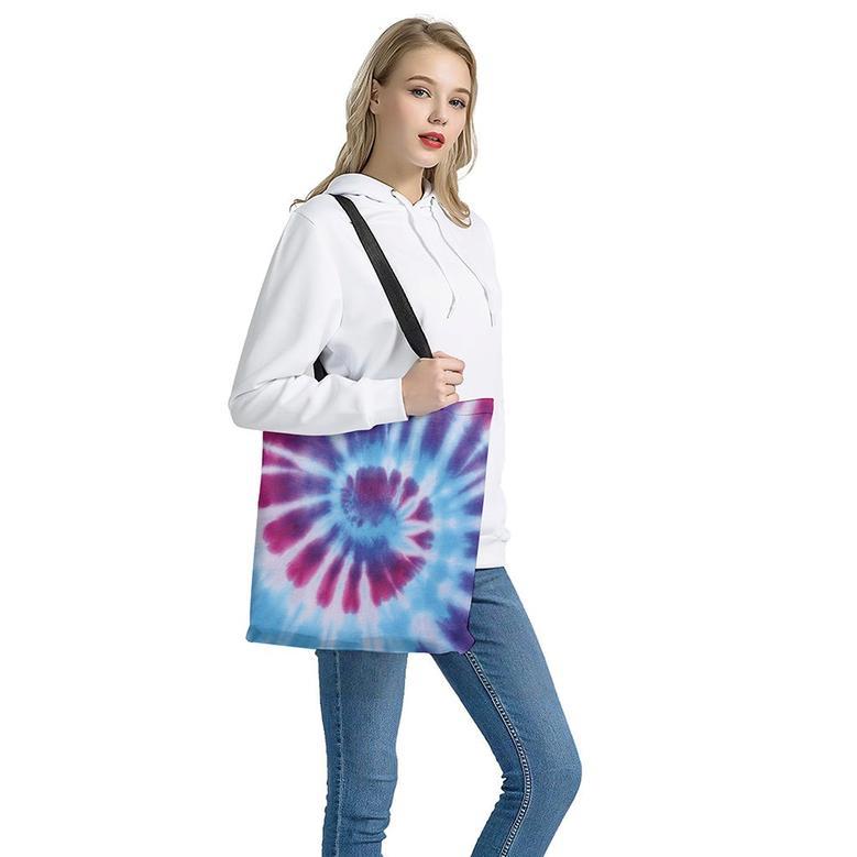 Blue And Purple Spiral Tie Dye Print Tote Bag