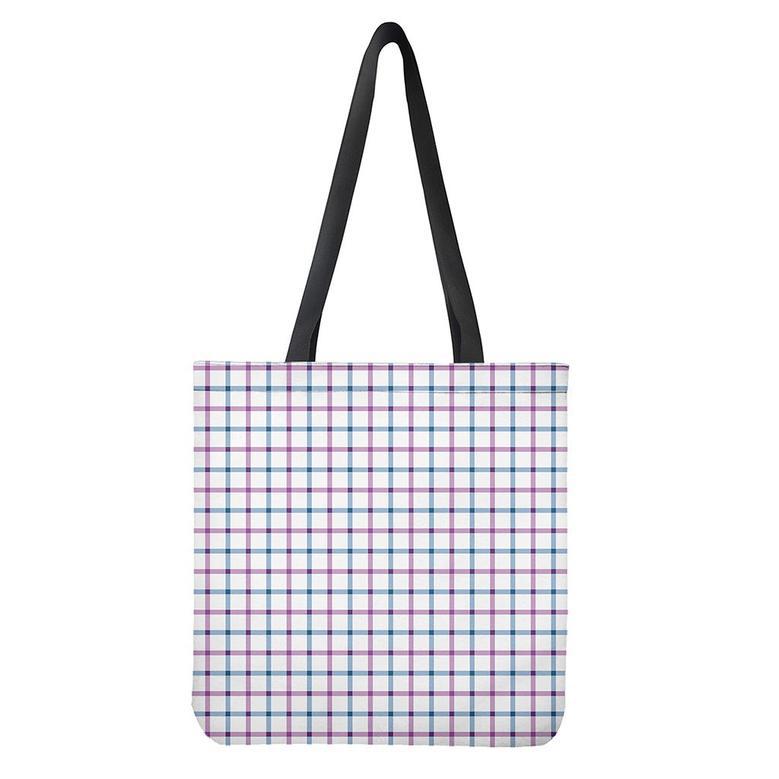 Blue And Purple Tattersall Pattern Print Tote Bag