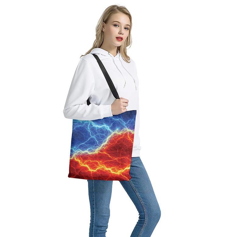 Blue And Red Lightning Print Tote Bag