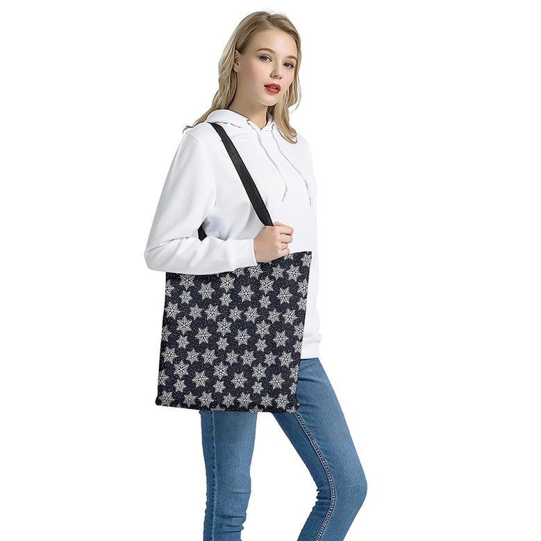 Blue And Silver Snowflake Pattern Print Tote Bag