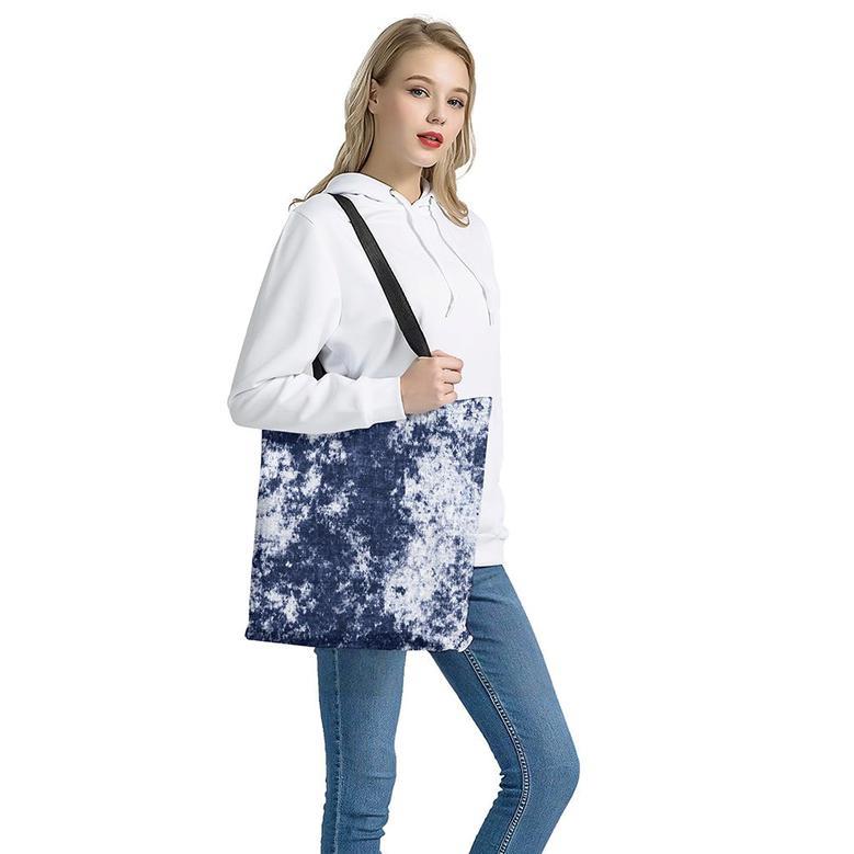 Blue And White Acid Wash Tie Dye Print Tote Bag