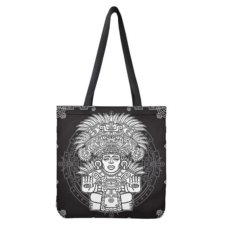 Blue And White Mayan Statue Print Tote Bag