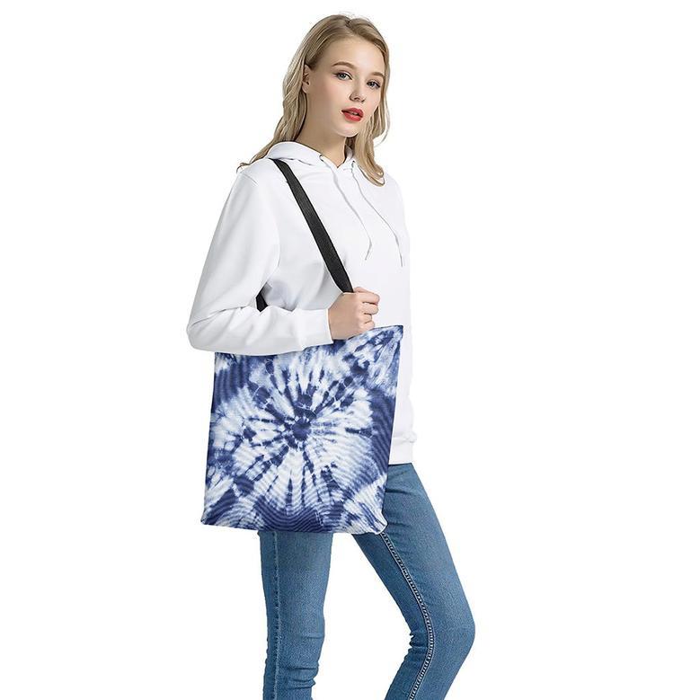 Blue And White Tie Dye Print Tote Bag