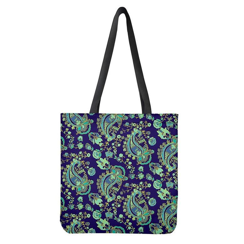 Blue Bohemian Paisley Pattern Print Tote Bag