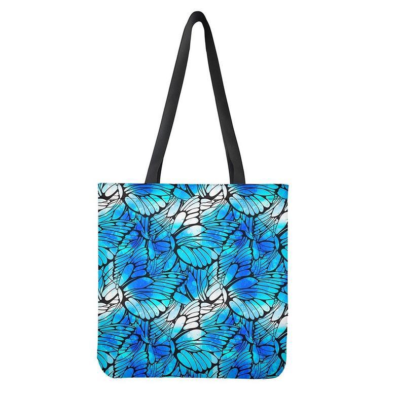 Blue Butterfly Wings Pattern Print Tote Bag