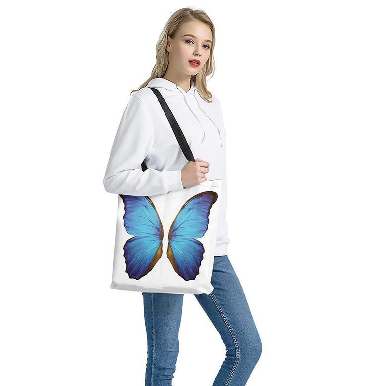 Blue Butterfly Wings Print Tote Bag