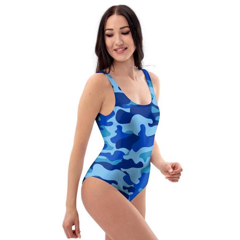 Blue Camo Print One Piece Swimsuite