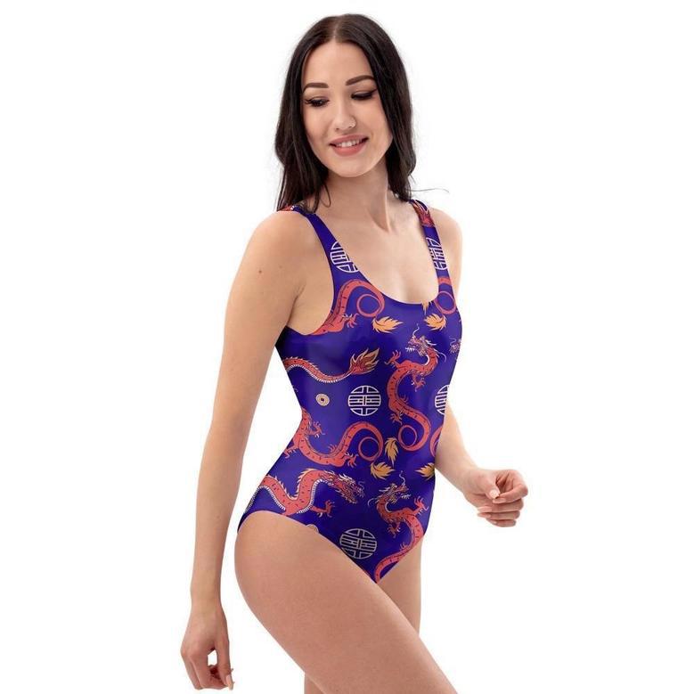 Blue Chinese Dragon One Piece Swimsuite