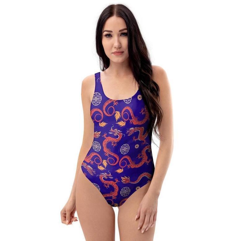 Blue Chinese Dragon One Piece Swimsuite