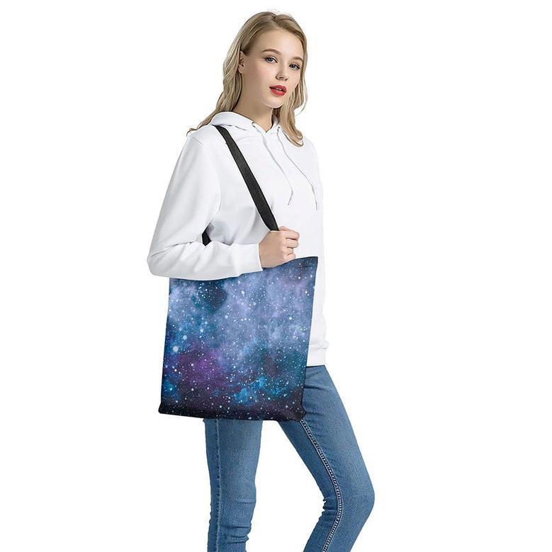 Blue Cloud Starfield Galaxy Space Print Tote Bag