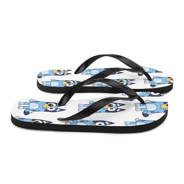 Blue Dog Cartoon Flip-Flops