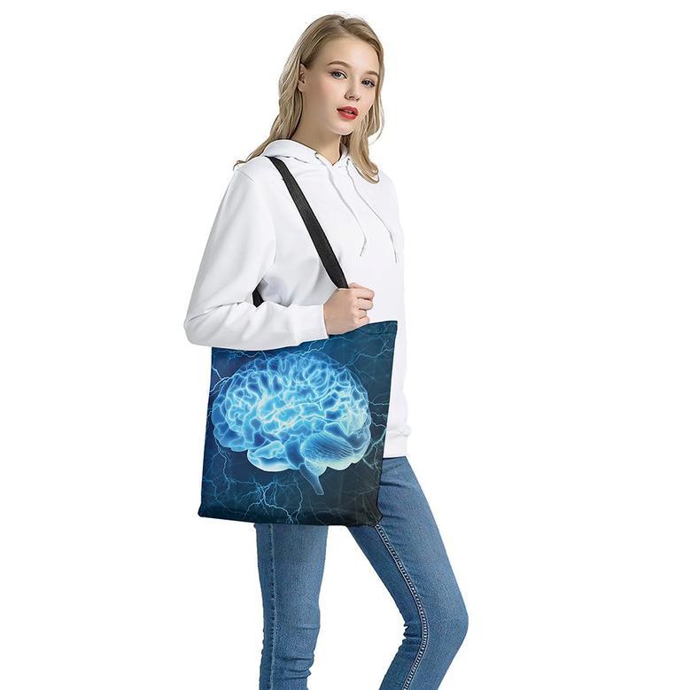 Blue Electrical Brain Activity Print Tote Bag