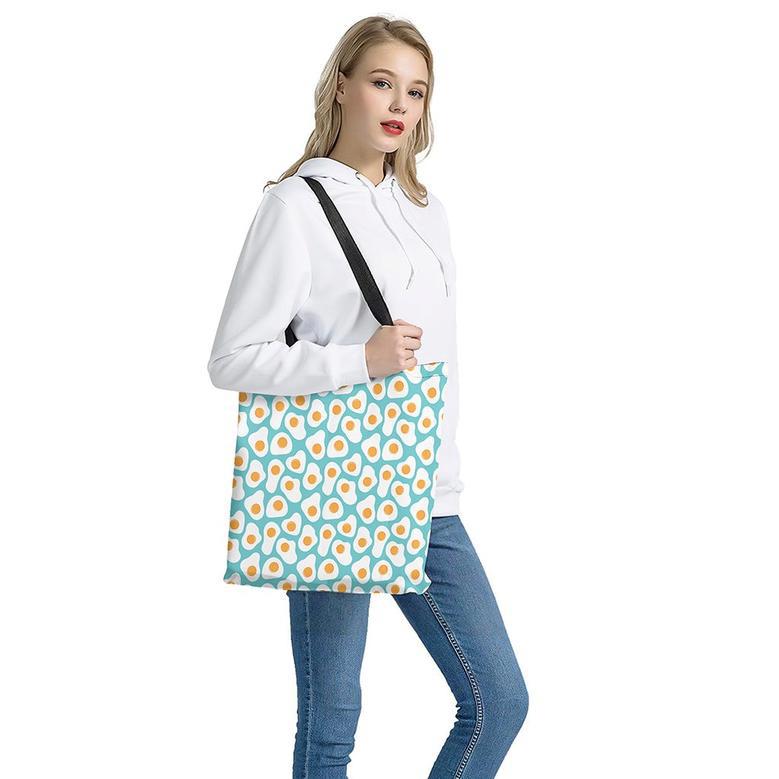 Blue Fried Eggs Pattern Print Tote Bag