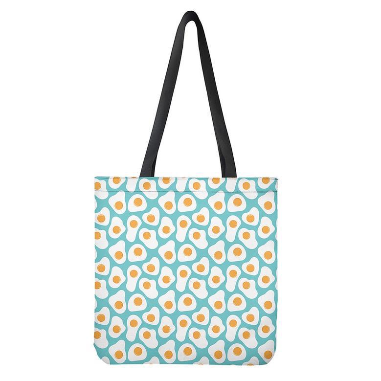 Blue Fried Eggs Pattern Print Tote Bag