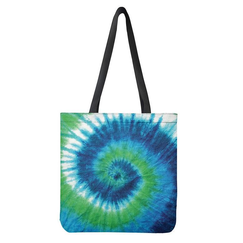 Blue Green And White Tie Dye Print Tote Bag