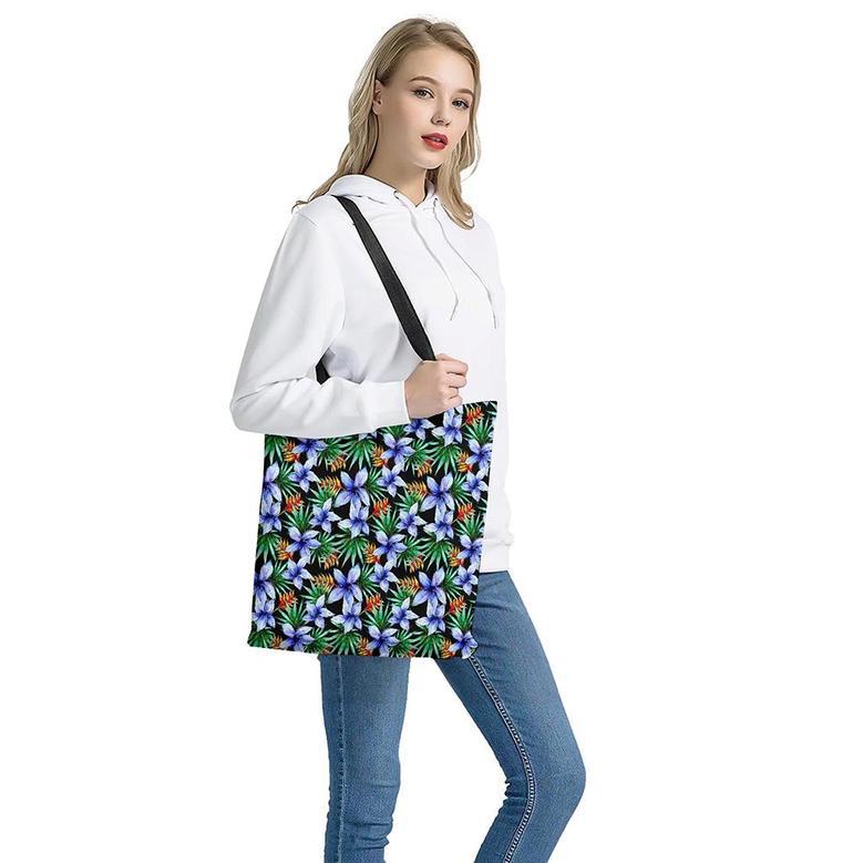 Blue Hawaiian Wildflowers Pattern Print Tote Bag