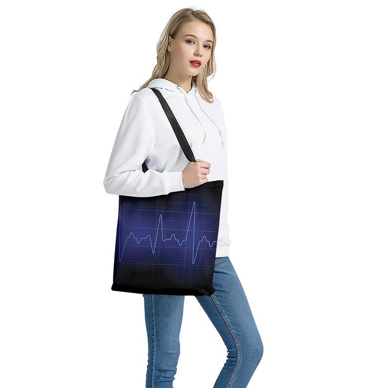 Blue Heartbeat Print Tote Bag