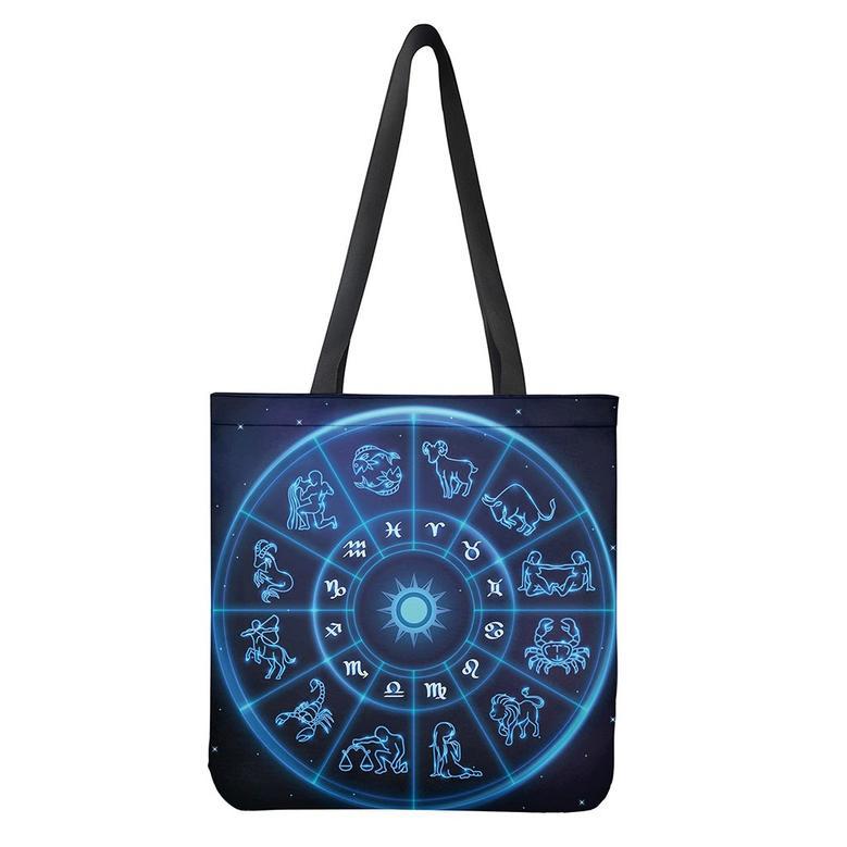 Blue Light Zodiac Circle Print Tote Bag