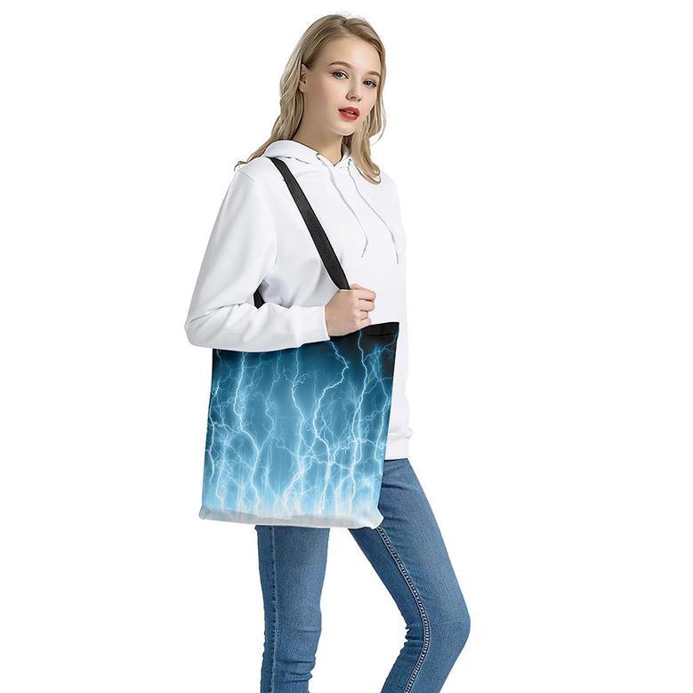 Blue Lightning Print Tote Bag