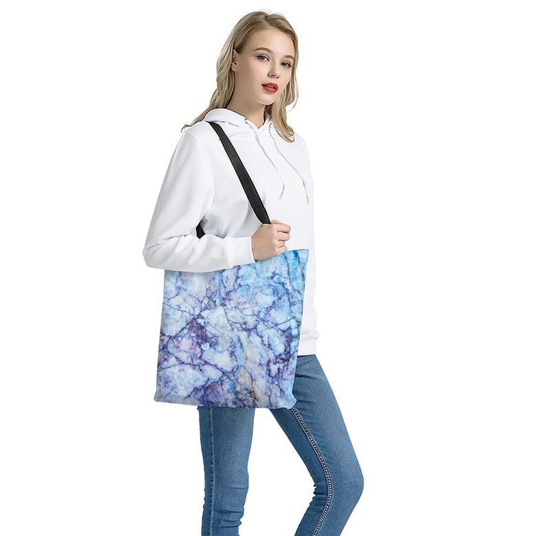 Blue Marble Print Tote Bag