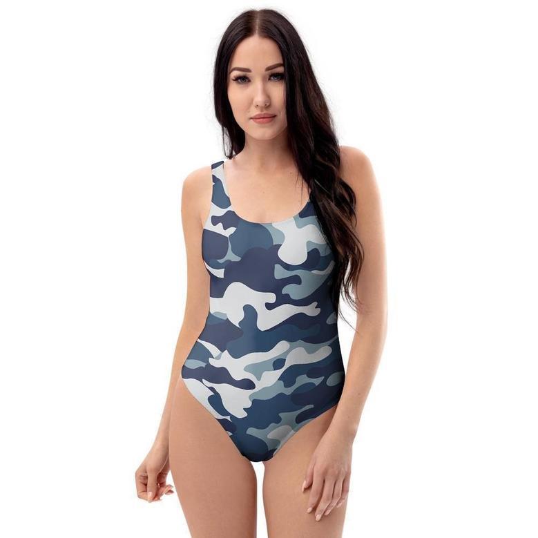 Blue Navy Camo Print One Piece Swimsuite