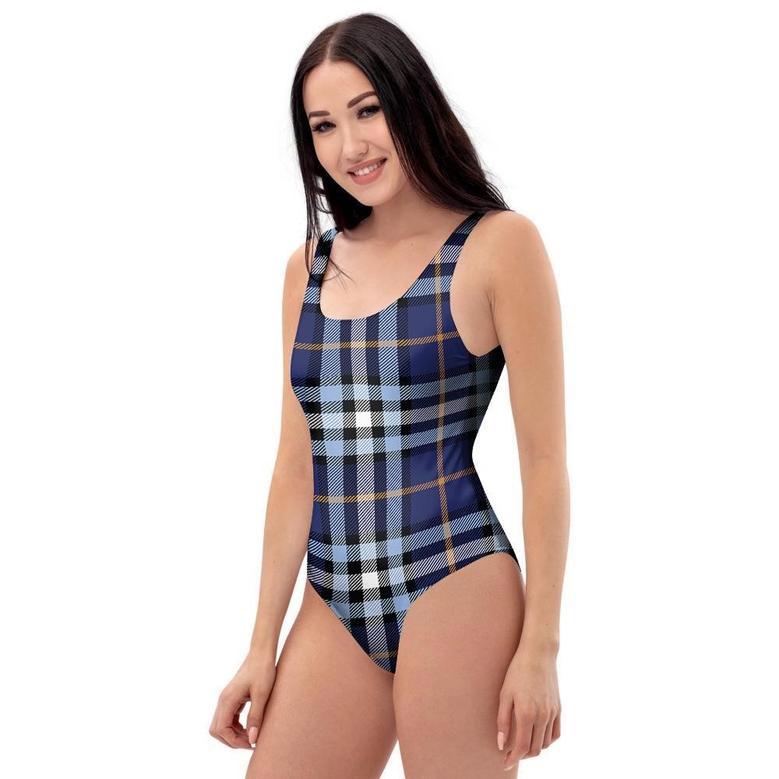 Blue Navy Plaid Tartan One Piece Swimsuite